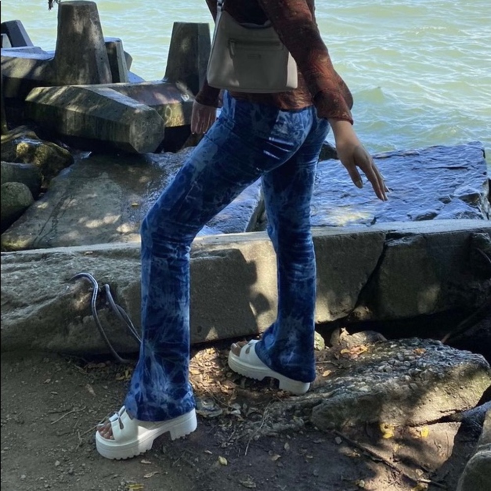 Retro Blue Tie Dye Flared Pants
